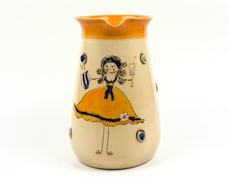 Keramik Krug orange mit Schnucki Motiv 1,5 L