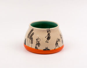 Keramik Tasse mit Ameisen (orange/dunkelgrün) 0,4 L