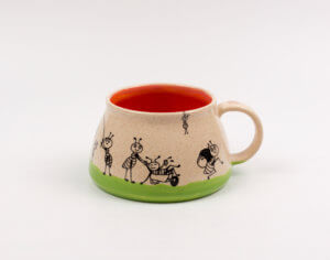 Keramik Tasse mit Ameisen (hellgrün/orange) 0,4 L