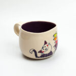 Lässige Keramik Tasse / Becher Violett Katze mit Fisch