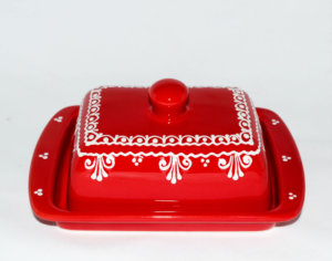 Keramik Butterdose rot mit Spitze 250 gr