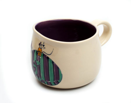 Lässige Keramik Tasse / Becher Violett Katze mit Maus