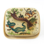 Keramik Butterdose mit Märchen (Drachen mit Prinz) Muster