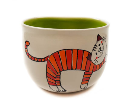 Lässige Keramik Tasse / Becher lime Katze mit Maus