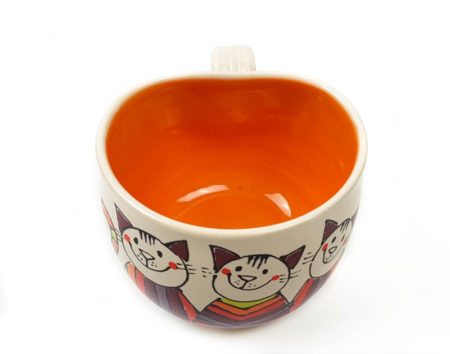 Lässige Keramik Tasse / Becher orange Katzen