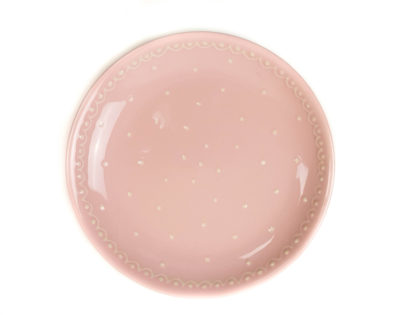 Keramik Dessertteller rosa mit kleinen Punkten (19 cm)