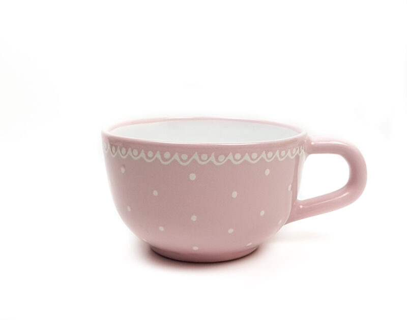 Keramik Jumbo Teetasse rosa mit kleinen Punkten (0,5 L)