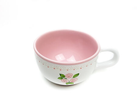 Keramik Jumbo Teetasse weiß mit rosafarbenen kleinen Rosen und Spitze (0,5 L)