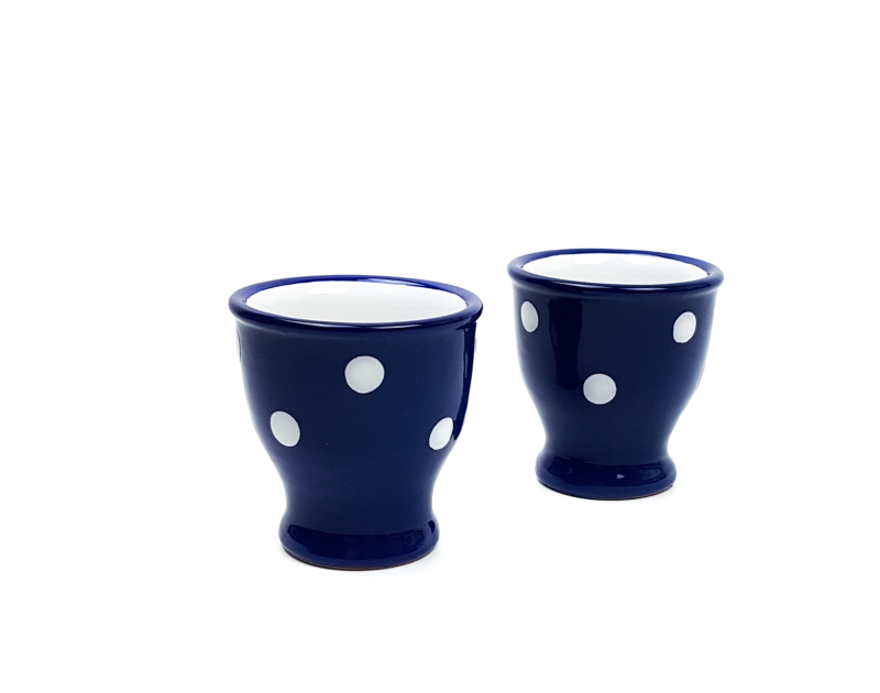 2x Paar Puppenhaus Miniatur blau glasiert Keramik Eierbecher 