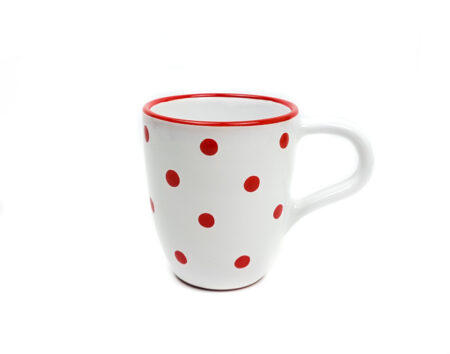 Keramik Kaffeebecher rot mit Punkten