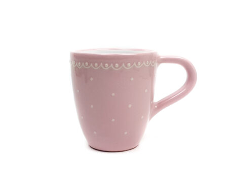 Keramik Kaffeebecher rosa mit kleinen Punkten