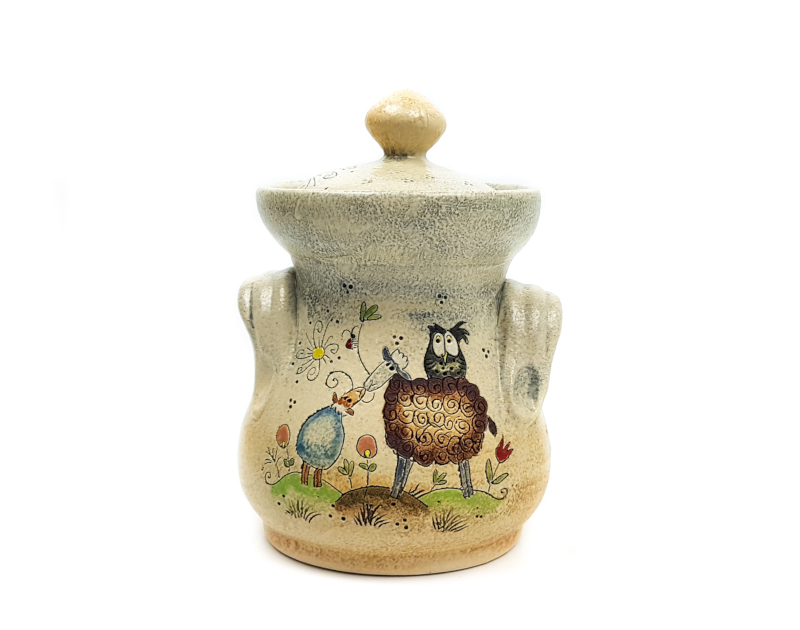 Keramik lange Honigtopf mit Märchen (Lamm)